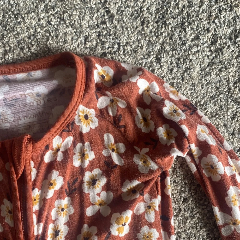 Little Sleepies 18-24 months Rust Floral Zip-Front Kids One-Piece Pajamas - Picture 3 of 5